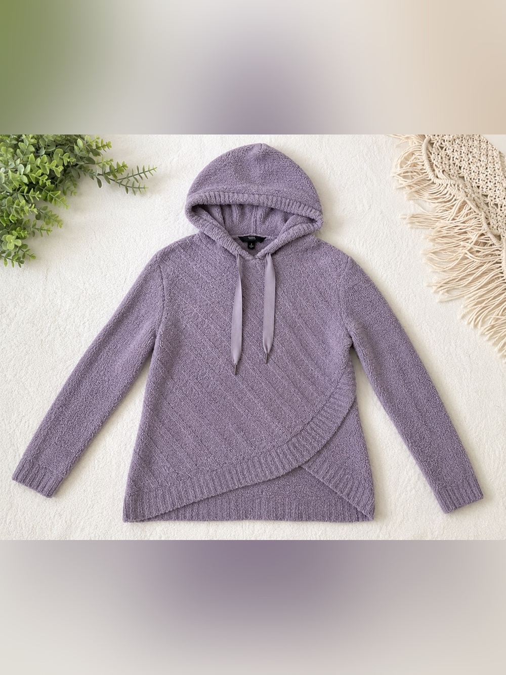 Simply Vera Vera Wang Lavender Plush Hoodie Sweater Asymmetrical Hem S